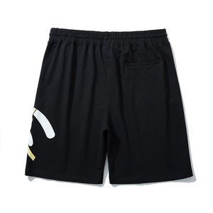 Short de sport homme noir avec imprimé abstrait bicolore et taille élastique à cordon