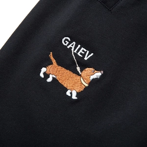 Men's loose black shorts with embroidered dachshund and GAIEV lettering detail