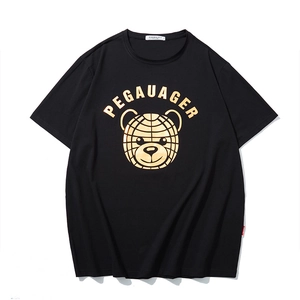 Herren Übergröße Baumwolle T-Shirt Sommer Lockere Passform Kurzarm Gold Bär Buchstabe Bedruckt Streetwear Casual Rundhals Tee