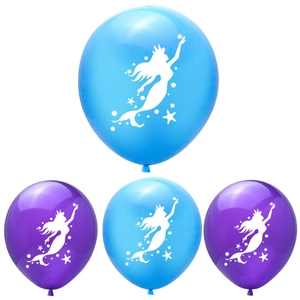 Mermaid Theme Latex Balloons Ocean Style Printed 12 Inch Balloons For Kids Birthday Party Baby Shower Celebration Decorations Purple Blue