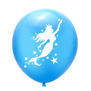 12-inch blue mermaid latex balloon with white sea star and crown silhouette print