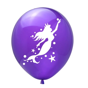 Purple 12-inch mermaid latex balloon with white silhouette for ocean birthday party decor