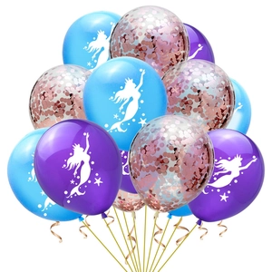12-inch mermaid party balloon set with blue, purple and rose gold confetti latex balloons