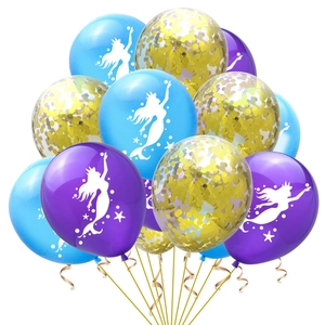 12-inch mermaid latex balloon set with blue, purple and gold confetti for party decor