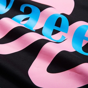 Men's oversized black cotton T-shirt with blue and pink artistic graphic print