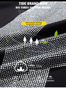 Détail macro de motifs en strass sur tissu noir respirant à 95% de coton de qualité