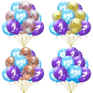 Detail of mermaid party balloons set with purple and blue latex and sequins decor