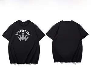 Flat lay of black crew neck T-shirt with silver crown print and RPGAEGCESS lettering