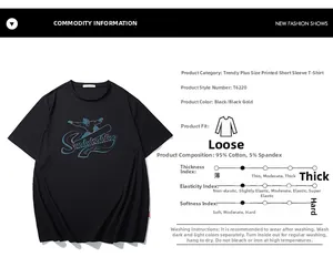 Detail view of T6220 black cotton t-shirt with 95% cotton fabric and street style graphic