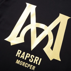 Oversized black cotton T-shirt featuring high-quality gold metallic logo print for men
