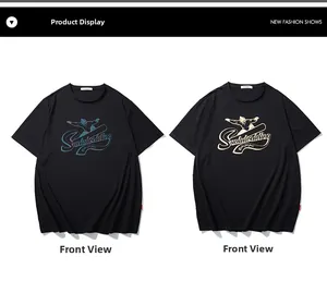 Close-up of crew neck cotton t-shirt featuring artistic skiing print and typography