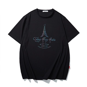 T-Shirt Homme Grande Taille en Coton Imprimé Tour Eiffel Paris Manches Courtes Décontracté Été Col Rond
