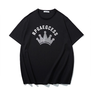 Men Plus Size Cotton Rhinestone Crown Printed T-Shirt Short Sleeve Casual Loose Streetwear Summer Tee Top