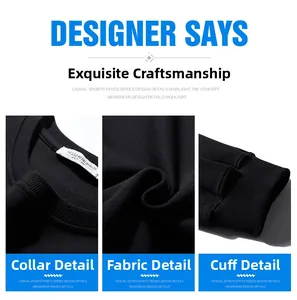 Detailed views of the round neckline, rib knit cuffs and premium cotton fabric of this sweatshirt