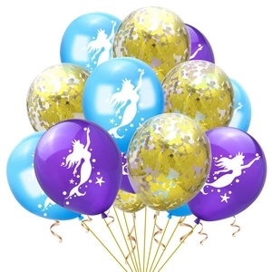 Close-up of mermaid balloons with sequins and purple latex for ocean themed parties