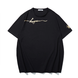 Maglietta da Uomo Taglie Forti in Misto Cotone Casual Larga Manica Corta Stampa Lettere Oro Estate Girocollo Base Layer