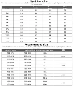 Detailed size chart for men's plus size sweatshirt ranging from XXL up to 12XL