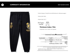 Détails du tissu et composition du pantalon de jogging noir en coton avec motif d'ours