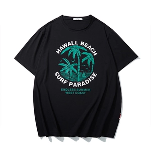 T-Shirt Homme Grande Taille en Mélange de Coton Imprimé Palmier Hawaii Beach Manches Courtes Ample Décontracté Été