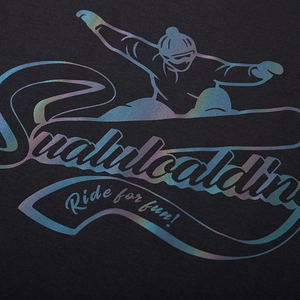 Men's oversized black T-shirt with reflective skier print and 'Ride for fun' slogan