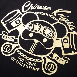 T-shirt homme grande taille noir avec imprimé graphique mécanique doré