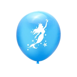 Blue 12-inch latex balloon with white mermaid silhouette for ocean theme party