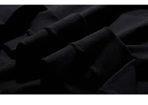 Macro shot of high-density cotton ribbed cuffs on a black oversized premium sweatshirt