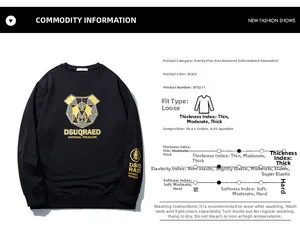 Détail du tissu en coton et de l'imprimé panda en strass sur le sweat-shirt noir tendance