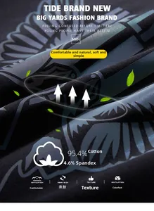 Close-up of premium 95.4% cotton fabric with grey wing graphic and breathable texture