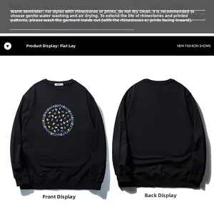 Sweatshirt noir à col rond avec imprimé étoile coloré et bords-côtes à plat