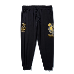 Pantalon de Survêtement Grande Taille Homme en Coton Strass Thermocollants Panda Géométrique Impression Feuille d'Or Joggers Taille Élastique Streetwear Noir