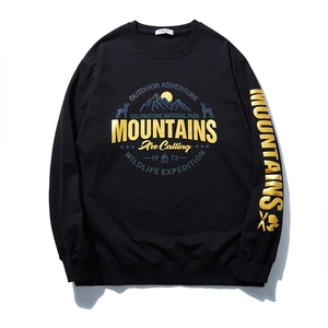 Men's Plus Size Sweatshirt Autumn Loose Crewneck Outdoor Adventure Graphic Gold Foil Print Black Long Sleeve Pullover