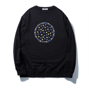 Sweatshirt Homme Grande Taille Mélange de Coton Imprimé Lettres Étoiles Col Rond Manches Longues Décontracté Noir Streetwear