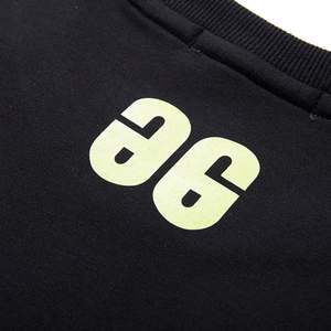 Loose fit black cotton sweatshirt for men with yellow letter print and ribbed neckline