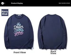 Front and back view of navy blue oversized long sleeve T-shirt with graphic print
