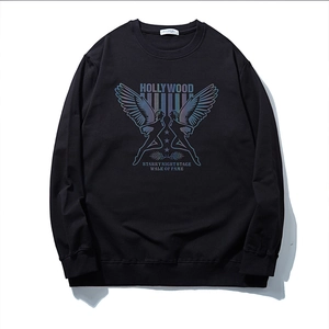 Men Plus Size Sweatshirt Casual Cotton Blend Hollywood Angel Printed Crew Neck Streetwear Loose Fit Long Sleeve Top