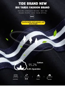 Détail du tissu en coton mélangé avec taille élastique rayée et étiquette de matière