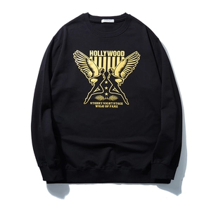 Men's oversized black crewneck sweatshirt with gold Hollywood angel print design