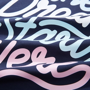 Men's oversized long sleeve dark blue cotton t-shirt with colorful dream script print