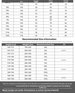 Size chart for plus size men hoodie from 2XL to 12XL with detailed measurements
