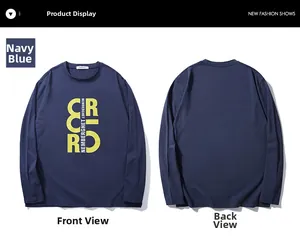 Navy blue long sleeve T-shirt featuring bright yellow street fashion letter printing