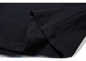 Detail of double-needle stitching on thick black cotton shirt hem with premium texture