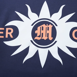 Navy blue oversized street style long sleeve shirt with premium graphic print details
