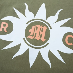 Streetwear oversized army green long sleeve shirt with vintage graphic print and letters