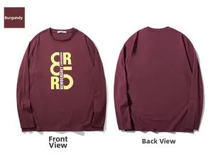 Front and back view of a men's oversized long sleeve T-shirt with yellow letter print