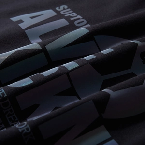 Oversized black sweatshirt for men featuring reflective SUPTO graphic prints