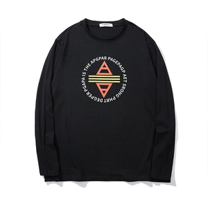 Men's loose long sleeve crewneck t-shirt in black with artistic round chest print