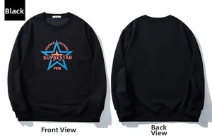 Vue détaillée avant et arrière du sweat-shirt noir oversize avec imprimé graphique cinq étoiles