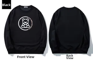 Détails avant et arrière du sweat noir montrant l'imprimé ours et les étiquettes de col