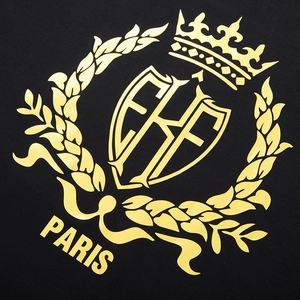 Maglia uomo taglie forti a maniche lunghe nera con stampa corona dorata e stemma di Parigi
